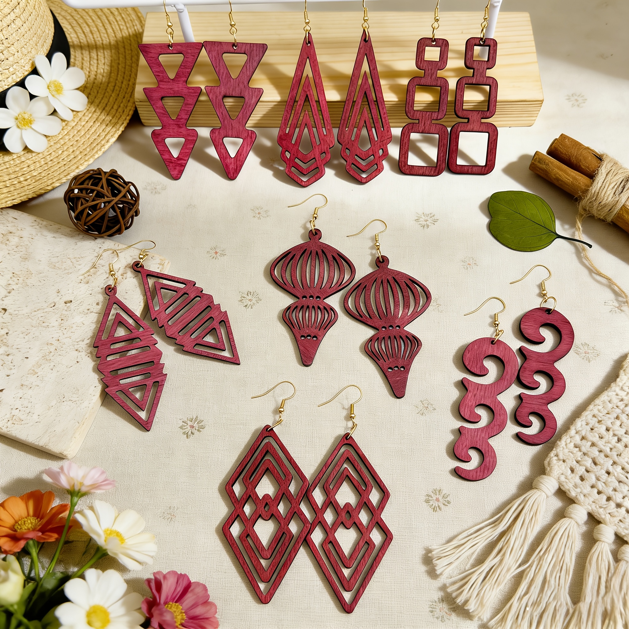 7 Pairs Bohemian Wood Dangle Earrings Set for Summer